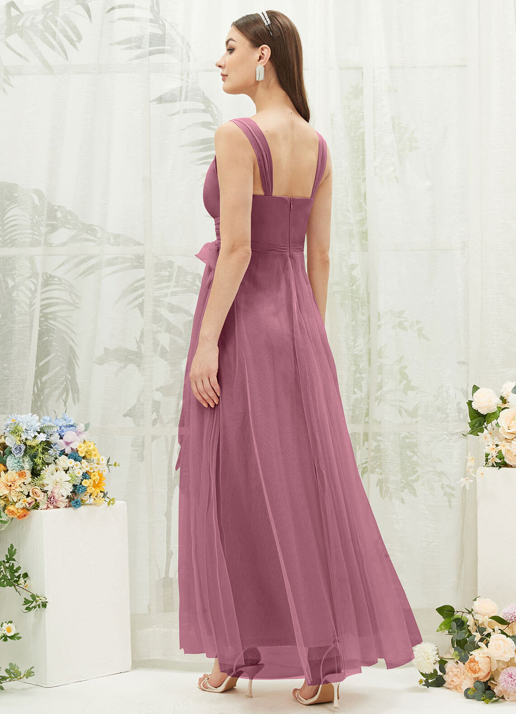 NZ Bridal Dusty Rose Straps Tulle Floor Length bridesmaid dresses 07303ep Yedda a