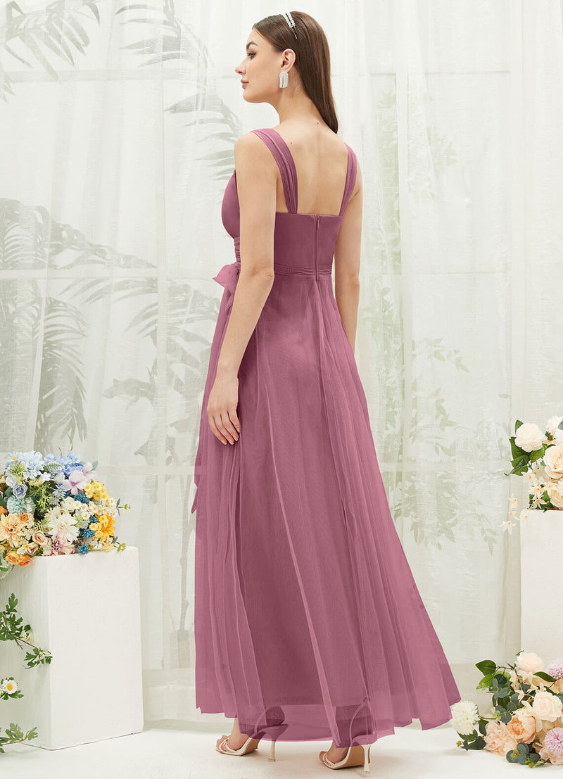 NZ Bridal Dusty Rose Straps Tulle Floor Length bridesmaid dresses 07303ep Yedda b