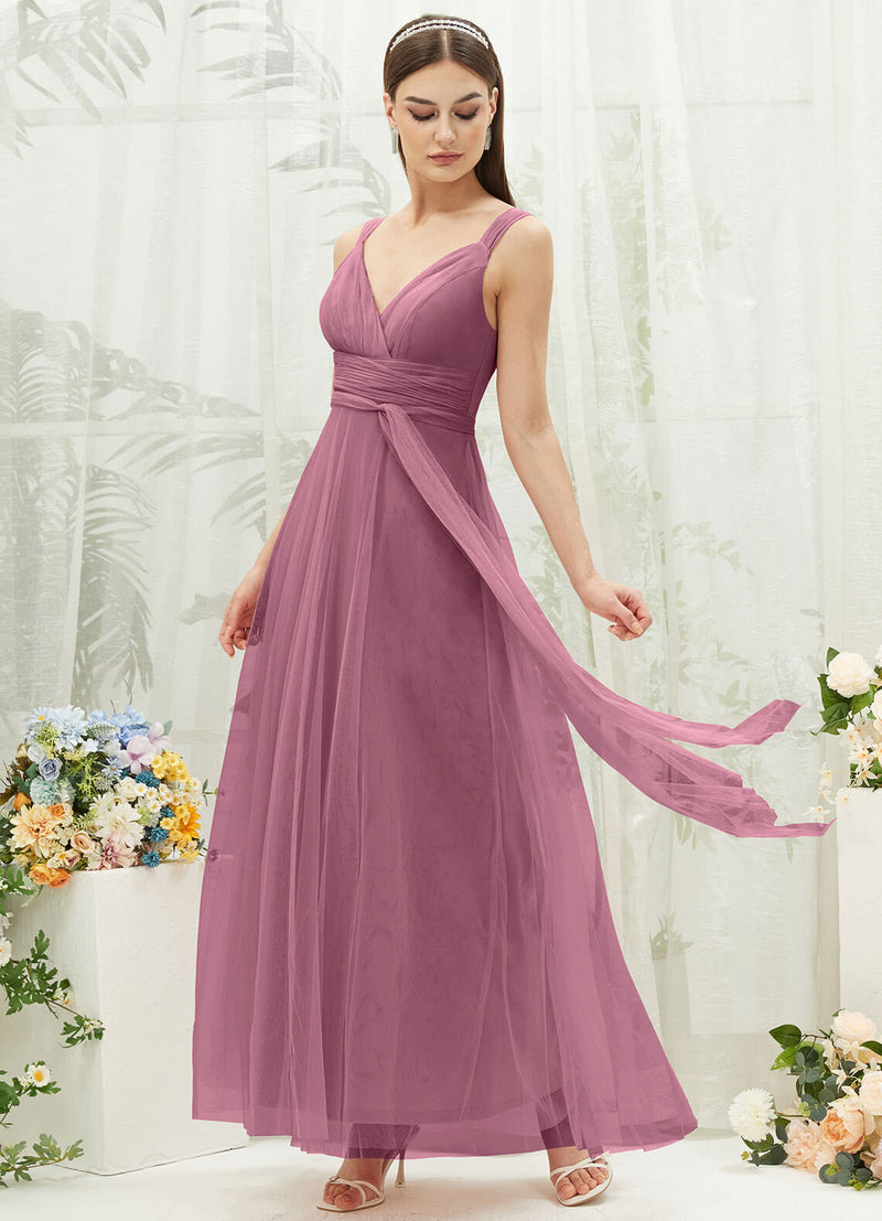 NZ Bridal Dusty Rose Straps Tulle Floor Length bridesmaid dresses 07303ep Yedda c