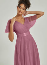 NZ Bridal Dusty Rose Tulle Empire bridesmaid dresses 07962ep Lucy detail1