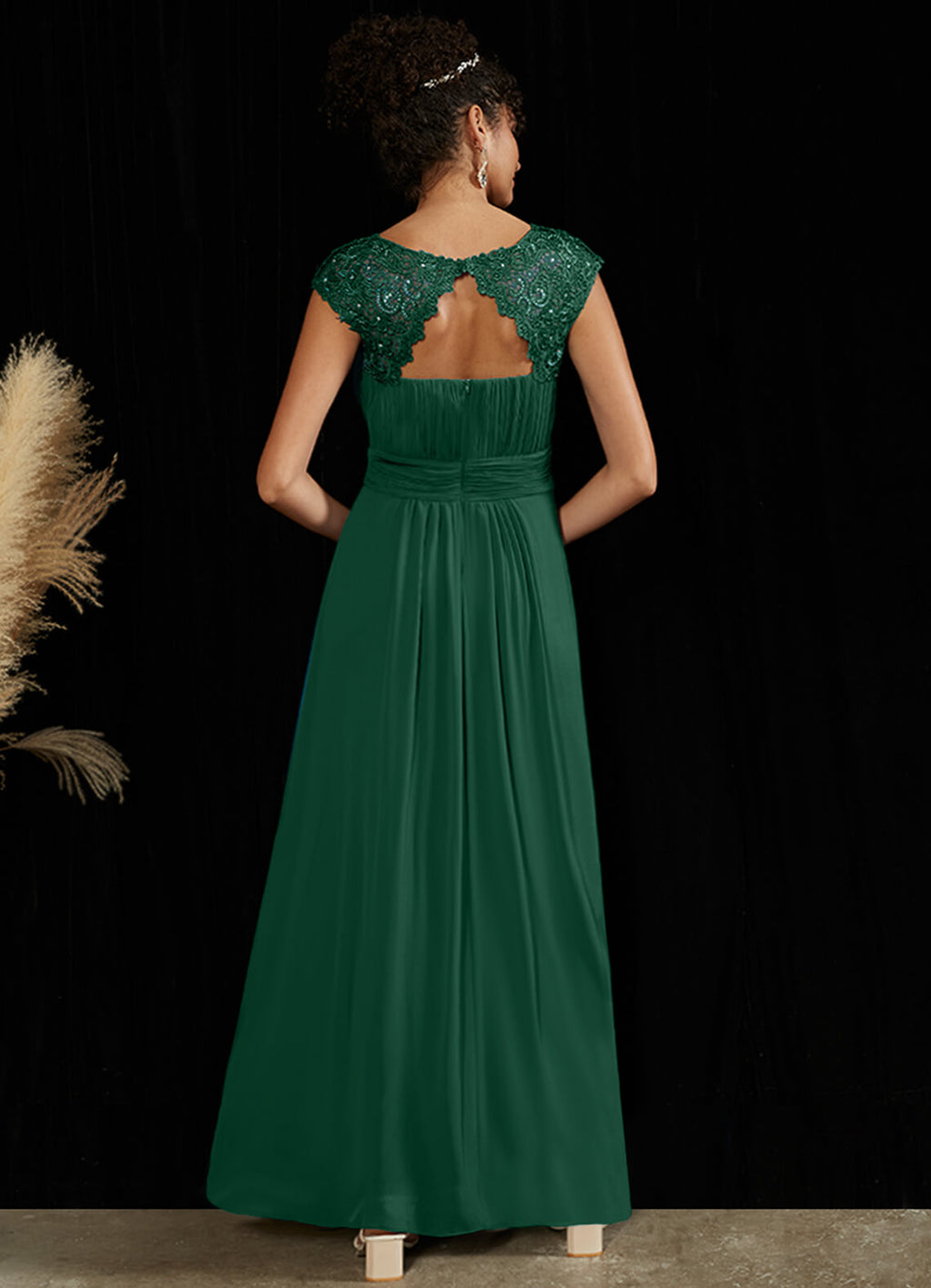 NZ Bridal Elegant Pleated Chiffon Lace Emerald Green bridesmaid dresses 09996ep Ryan a