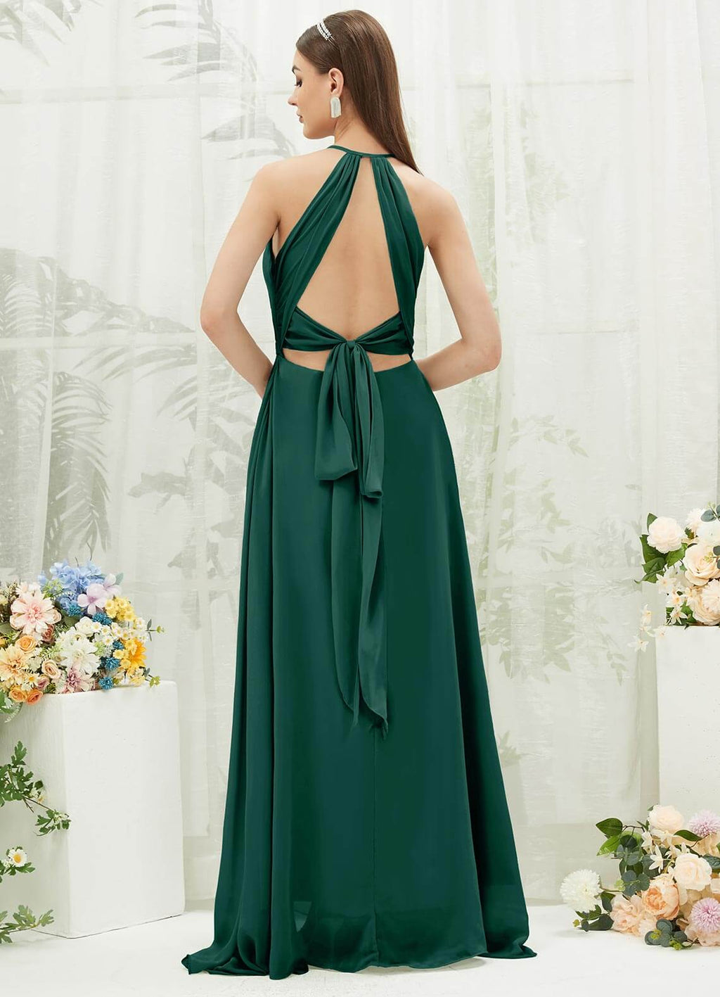 NZ Bridal Emerald Green Backless Chiffon Flowy bridesmaid dresses AZ31001 Evalleen a