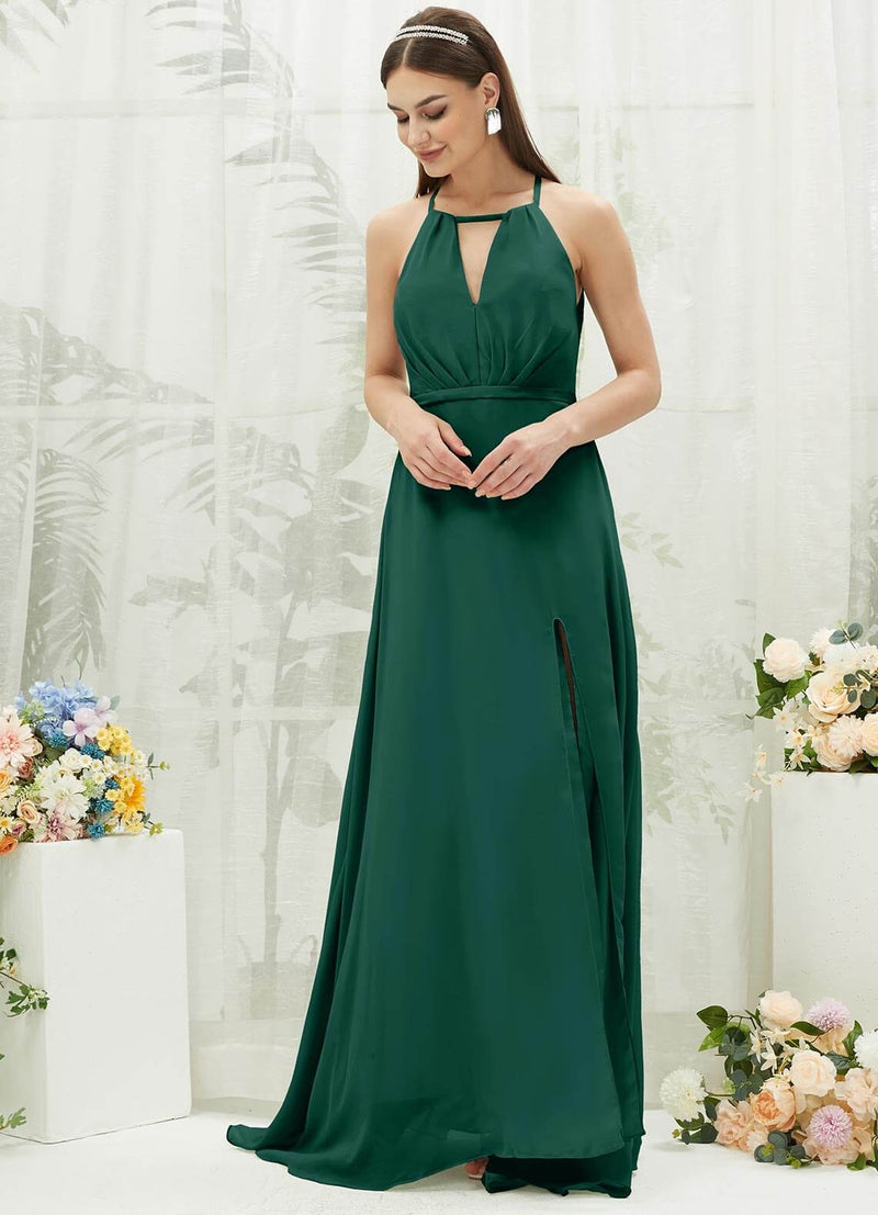 NZ Bridal Emerald Green Backless Chiffon Flowy bridesmaid dresses AZ31001 Evalleen c