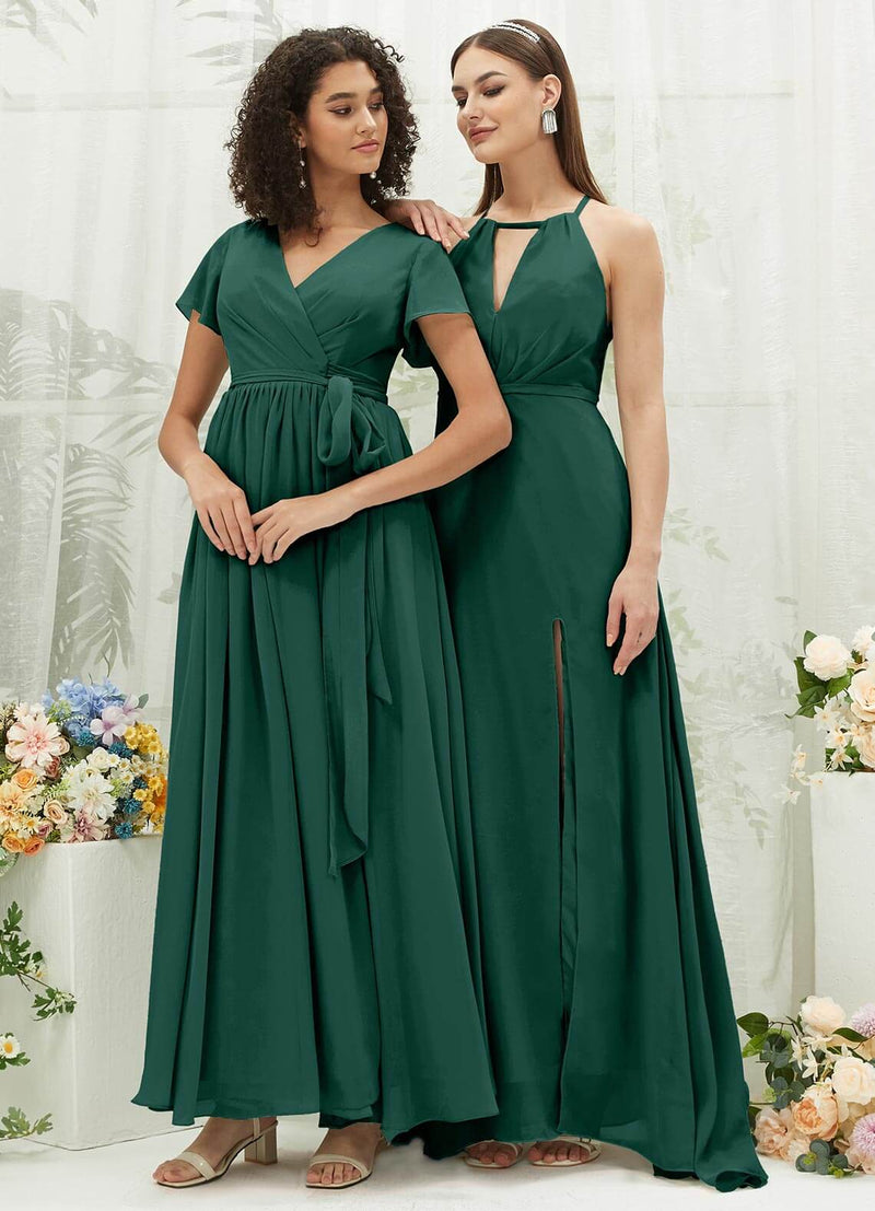 NZ Bridal Emerald Green Backless Chiffon Flowy bridesmaid dresses AZ31001 Evalleen g