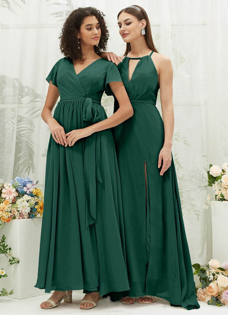Emerald Green Chiffon Halter V-Neck Slit Backless Maxi Bridesmaid Dres NZ Bridal Emerald Green Chiffon Halter V-Neck Slit Backless Maxi Bridesmaid Dres NZ Bridal