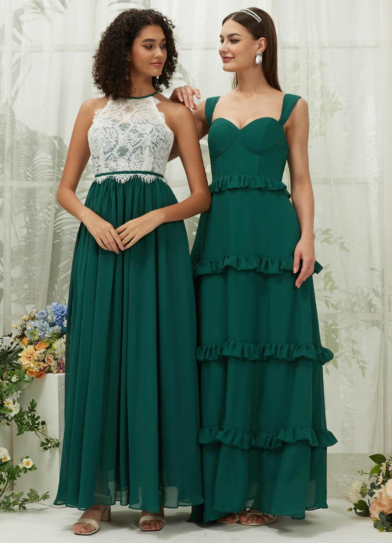 NZ Bridal Emerald Green Chiffon Halter Neck Backless bridesmaid dresses TC0426 Heidi g2