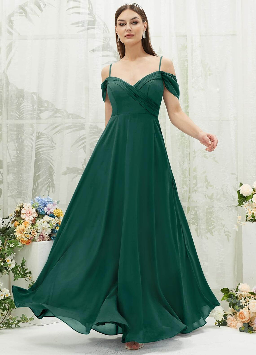 NZ Bridal Emerald Green Cold Shoulder Sweetheart Chiffon Maxi bridesmaid dresses BG30217 Spence a