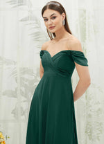 NZ Bridal Emerald Green Cold Shoulder Sweetheart Chiffon Maxi bridesmaid dresses BG30217 Spence detail1