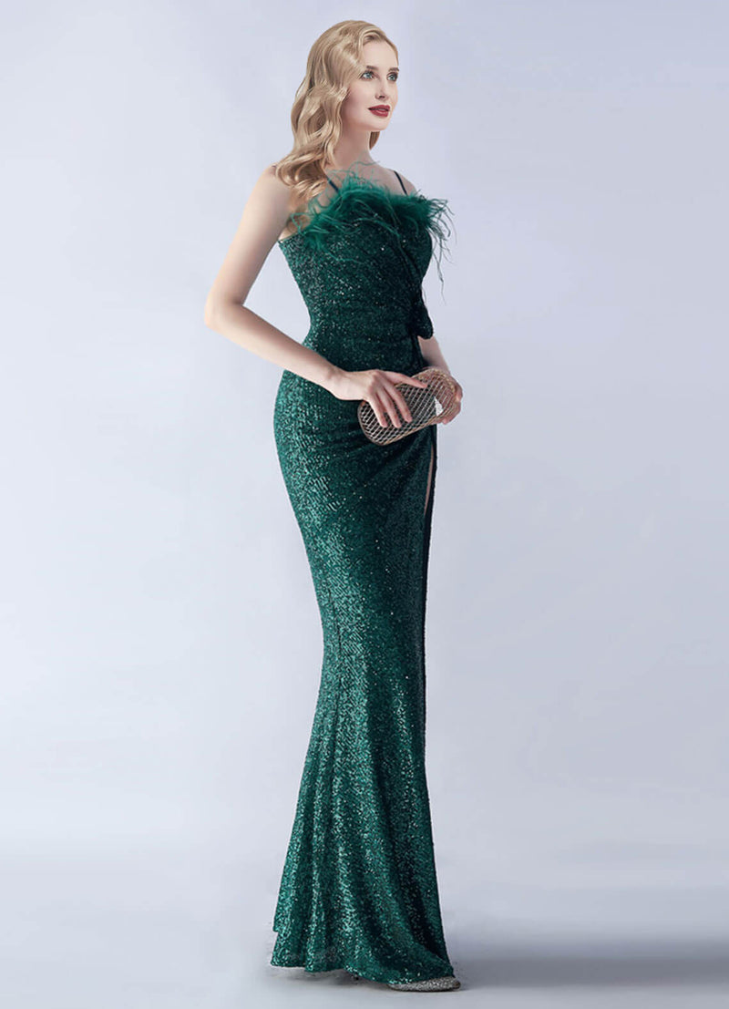 NZ Bridal Emerald Green Sequin High Slit Maxi Prom Dress 31365 Sadie d