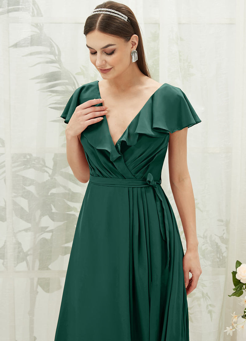 NZ Bridal Emerald Green Slit Chiffon Floor Length bridesmaid dresses AZ31002 Jael c