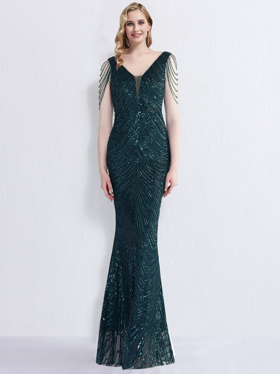 Sequined Mermaid Long Dress Party Evening Dress, Green / M Sequined Mermaid Long Dress Party Evening Dress, Green / M