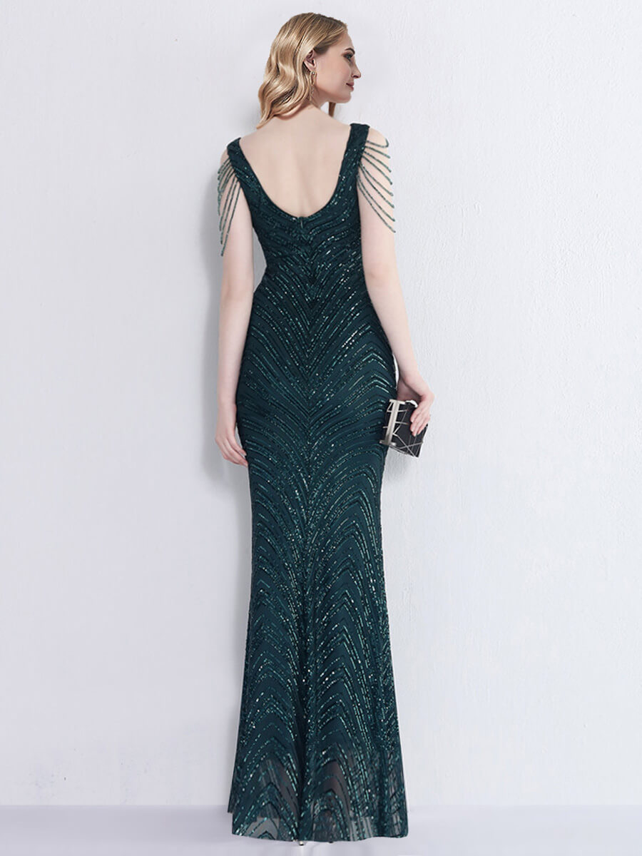 NZ Bridal Emerald Green V Neck Maxi Sequin Prom Dress 18691yey Camilla a