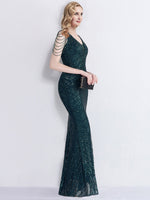 NZ Bridal Emerald Green V Neck Maxi Sequin Prom Dress 18691yey Camilla c