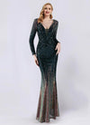 NZ Bridal Emerald Green V Neck Sequin Maxi Prom Dress 19037 Harper a