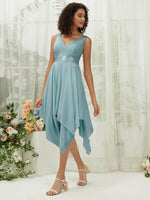 NZ Bridal Empire Chiffon Lace High Low Moody Blue bridesmaid dresses 00207ep Evie c