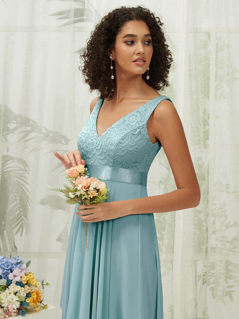 NZ Bridal Empire Chiffon Lace High Low Moody Blue bridesmaid dresses 00207ep Evie d