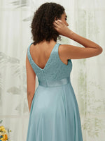 NZ Bridal Empire Chiffon Lace High Low Moody Blue bridesmaid dresses 00207ep Evie detail1