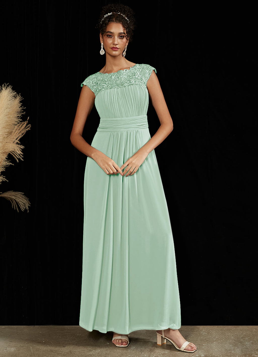 NZ Bridal Empire Sage Green Chiffon Lace Flowy bridesmaid dresses 09996ep Ryan a