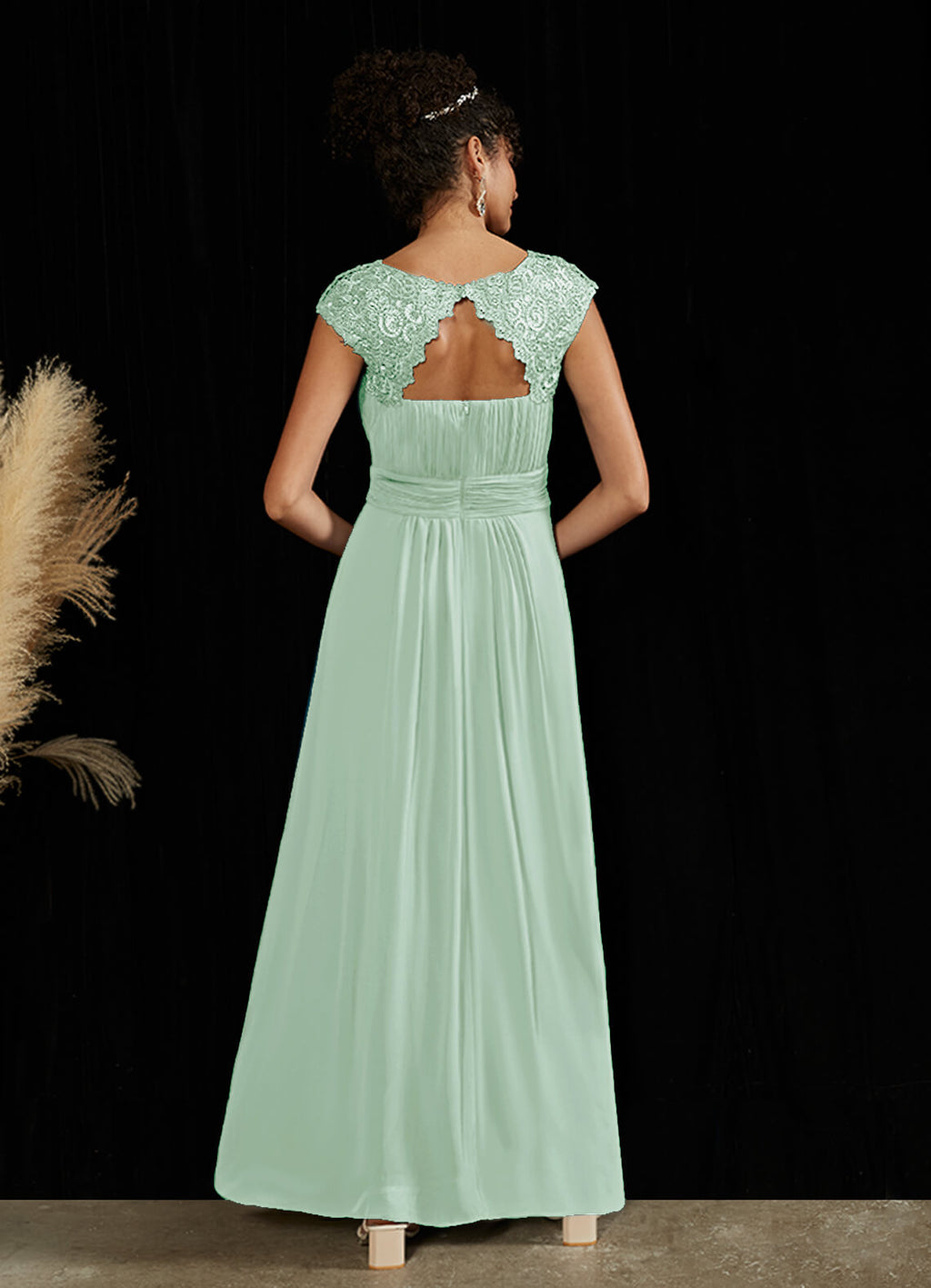 NZ Bridal Empire Sage Green Chiffon Lace Flowy bridesmaid dresses 09996ep Ryan a