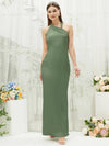 NZ Bridal Halter Neck Maxi Satin bridesmaid dresses EB30520 Emerson Olive Green a