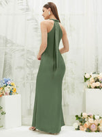NZ Bridal Halter Neck Maxi Satin bridesmaid dresses EB30520 Emerson Olive Green b