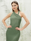 NZ Bridal Halter Neck Maxi Satin bridesmaid dresses EB30520 Emerson Olive Green d