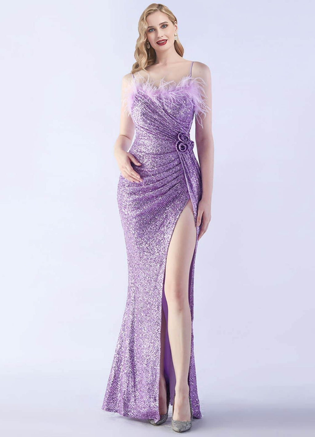 NZ Bridal Lavender Mermaid Slit Maxi Sequin Prom Dress 31365 Sadie a