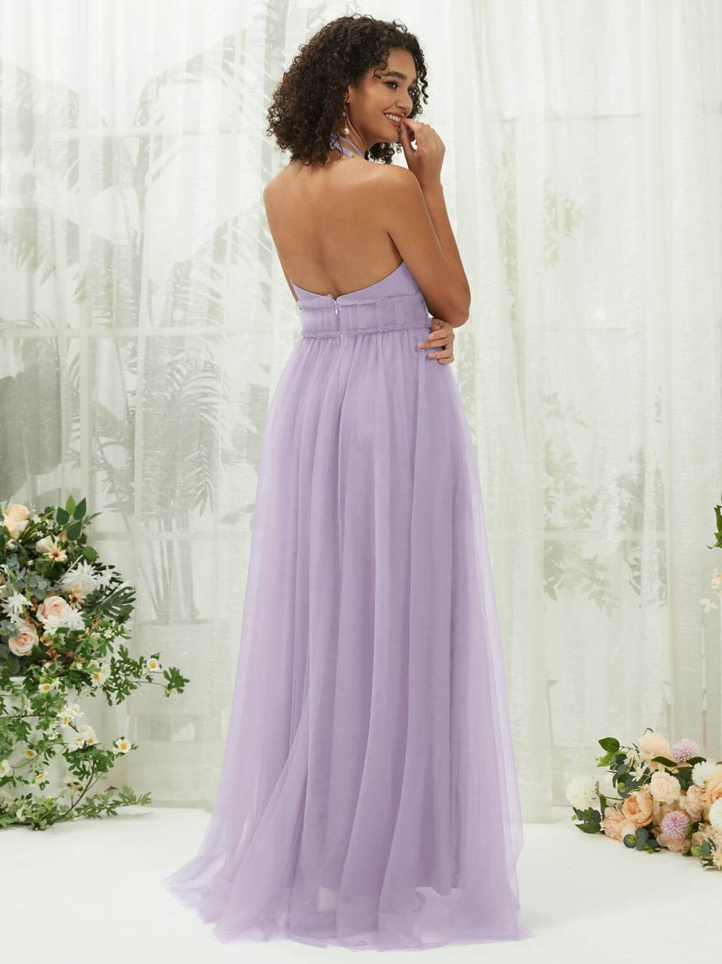 NZ Bridal Light Dusty Purple Halter Neck Tulle Maxi bridesmaid dresses R1025 Naya a
