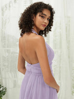 NZ Bridal Light Dusty Purple Halter Neck Tulle Maxi bridesmaid dresses R1025 Naya detail1