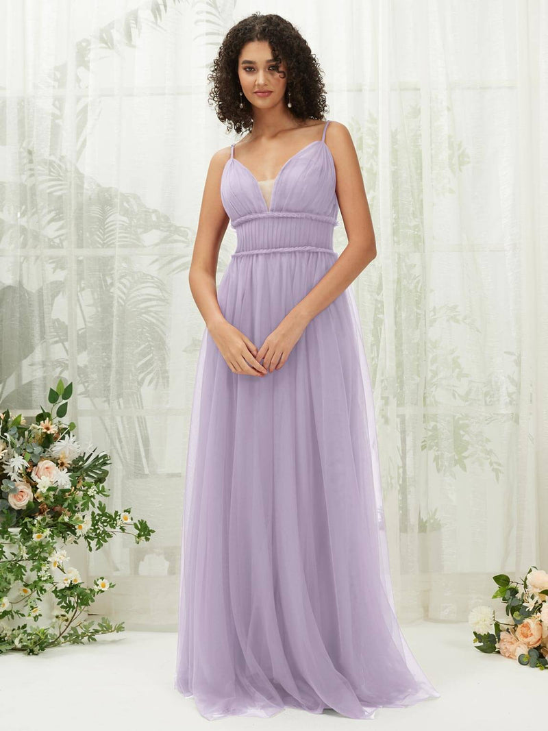 NZ Bridal Light Dusty Purple Sheer V Neck Tulle Maxi bridesmaid dresses R1029 Alma a