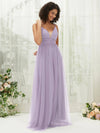NZ Bridal Light Dusty Purple Sheer V Neck Tulle Maxi bridesmaid dresses R1029 Alma c