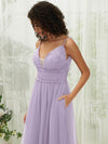 NZ Bridal Light Dusty Purple Sheer V Neck Tulle Maxi bridesmaid dresses R1029 Alma d
