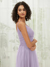 NZ Bridal Light Dusty Purple Sheer V Neck Tulle Maxi bridesmaid dresses R1029 Alma detail1