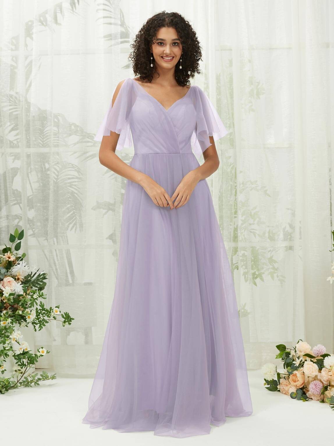 Light Dusty Purple Tulle Sweetheart Ruffle Sleeve Pocket Maxi Bridesmaid Dress Light Dusty Purple / S / N4-6 Light Dusty Purple Tulle Sweetheart Ruffle Sleeve Pocket Maxi Bridesmaid Dress Light Dusty Purple / S / N4-6