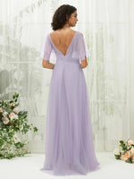 NZ Bridal Light Dusty Purple Tulle Ruffle Sleeves bridesmaid dresses R1027 Dallas b
