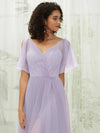 NZ Bridal Light Dusty Purple Tulle Ruffle Sleeves bridesmaid dresses R1027 Dallas c