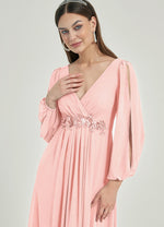 NZ Bridal Long Sleeves V Neck Chiffon Blush bridesmaid dresses 00461ep Liv detail1