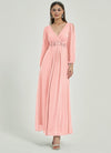 NZ Bridal Long Sleeves V Neck Chiffon Blush bridesmaid dresses 00461ep Liv c