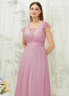 NZ Bridal Mauve CapSleeves Tulle Floor Length bridesmaid dresses R0410 Collins d