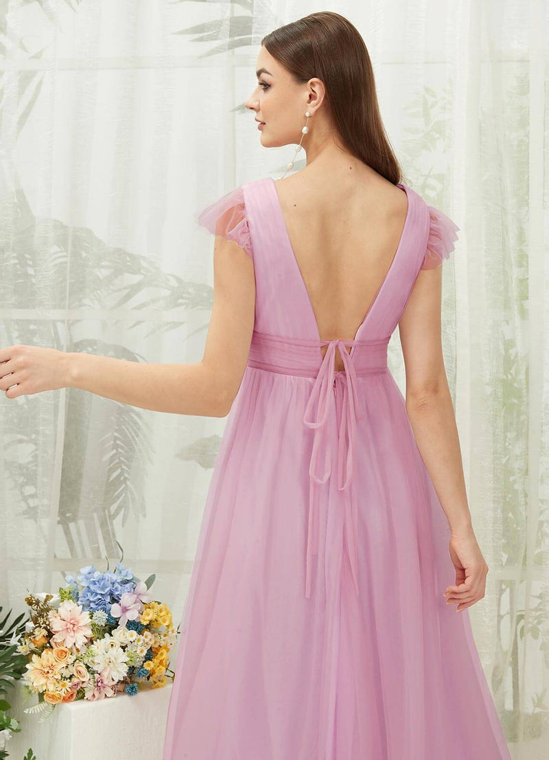 NZ Bridal Mauve CapSleeves Tulle Floor Length bridesmaid dresses R0410 Collins detail1