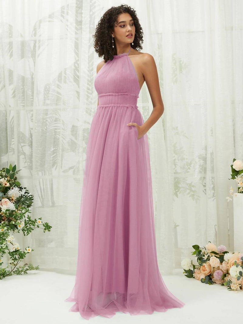 NZ Bridal Mauve Floor Length Tulle Flowy bridesmaid dresses With Pocket R1025 Naya a