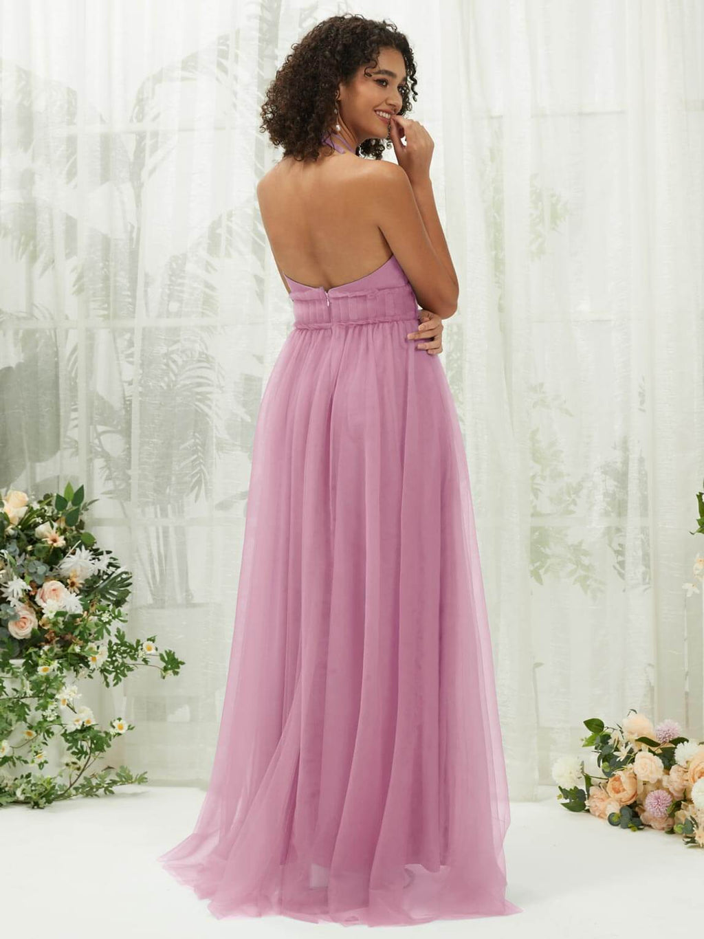 NZ Bridal Mauve Floor Length Tulle Flowy bridesmaid dresses With Pocket R1025 Naya a
