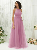NZ Bridal Mauve Floor Length Tulle Flowy bridesmaid dresses With Pocket R1025 Naya c