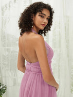 NZ Bridal Mauve Floor Length Tulle Flowy bridesmaid dresses With Pocket R1025 Naya detail1