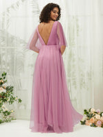 NZ Bridal Mauve Maxi Tulle Flowy bridesmaid dresses With Pocket R1026 Thea b