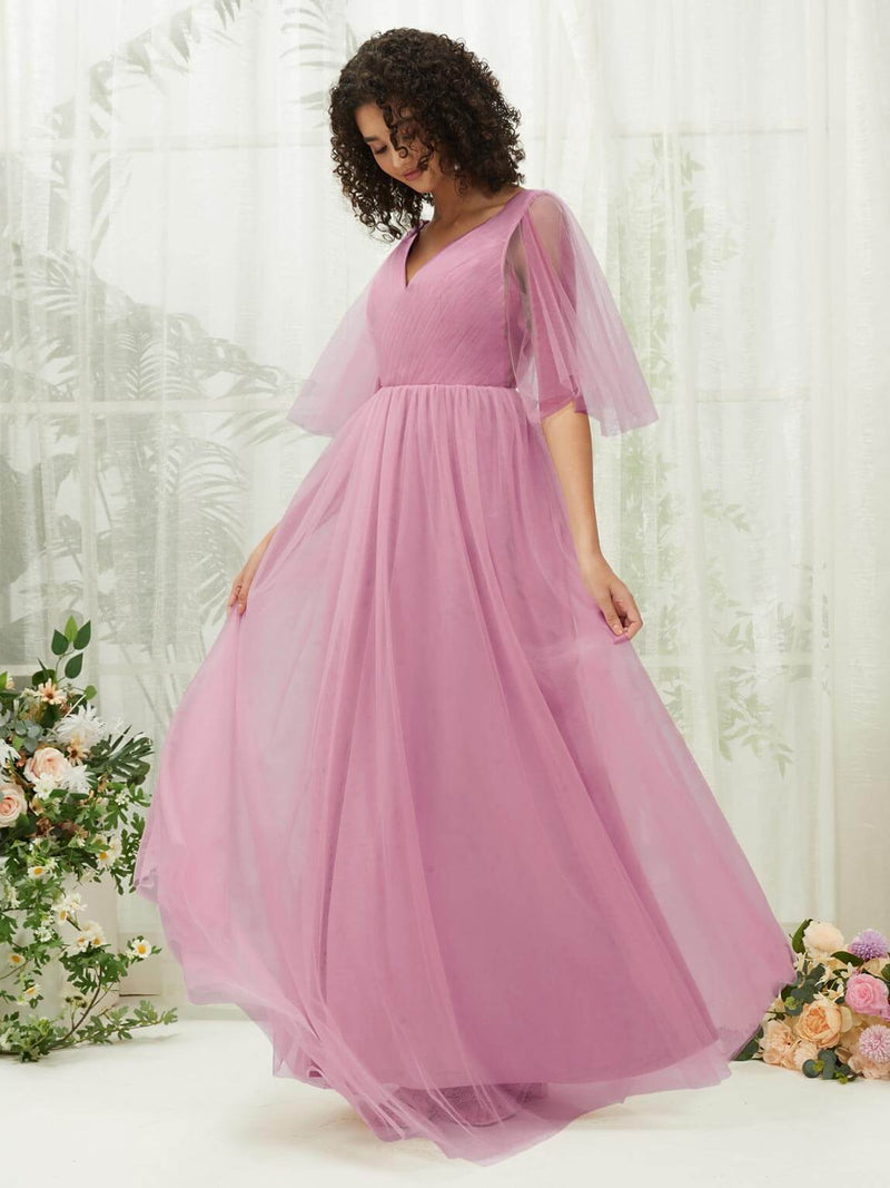 NZ Bridal Mauve Maxi Tulle Flowy bridesmaid dresses With Pocket R1026 Thea c