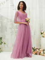 NZ Bridal Mauve Maxi Tulle Flowy bridesmaid dresses With Pocket R1026 Thea d