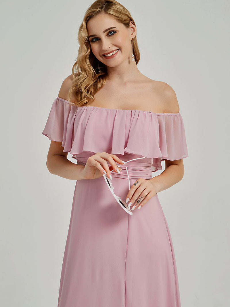 NZ Bridal Mauve Off Shoulder Maxi Chiffon Ruffle bridesmaid dresses 00968ep Iris c