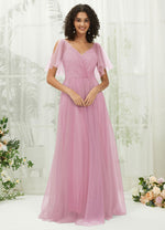 NZ Bridal Mauve Sweetheart Ruffle Sleeve Tulle Flowy bridesmaid dresses R1027 Dallas a