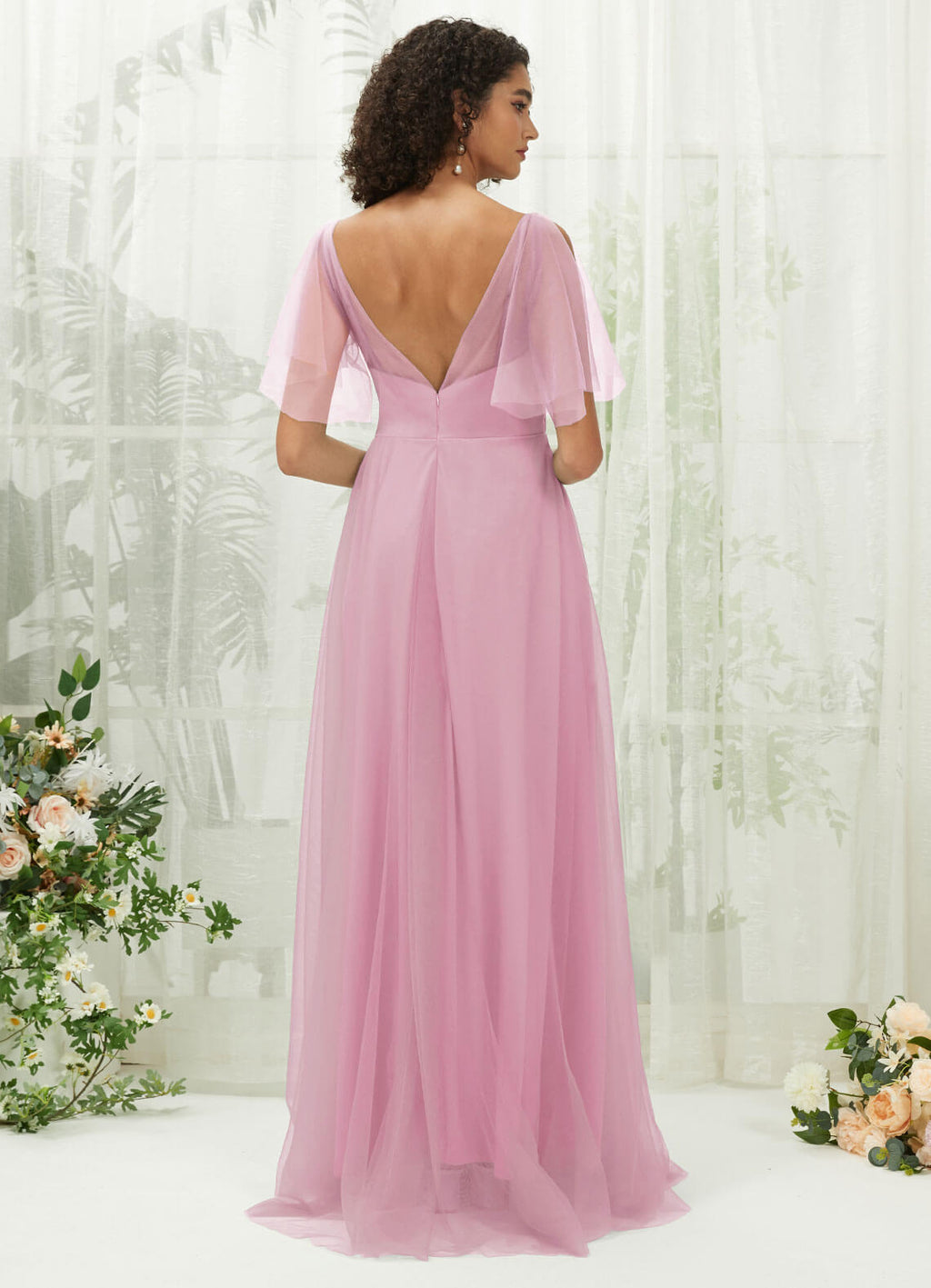 NZ Bridal Mauve Sweetheart Ruffle Sleeve Tulle Flowy bridesmaid dresses R1027 Dallas a